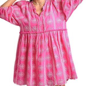 Umgee Pink Floral Embroidered Dress